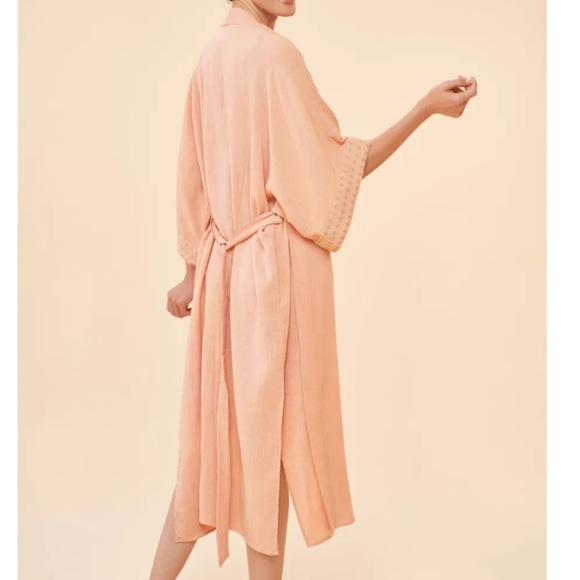 Powder ORGANIC COTTON RETREAT GOWN IN CORAL Limited Edition Beach Coverup Robe - Picture 3 of 14